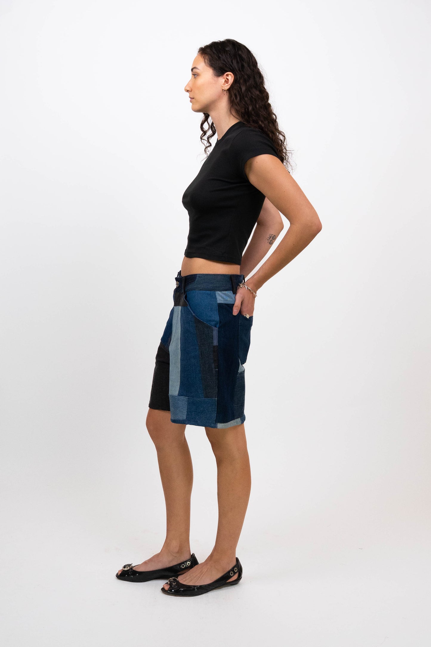 Patchwork Denim Shorts (Size L)