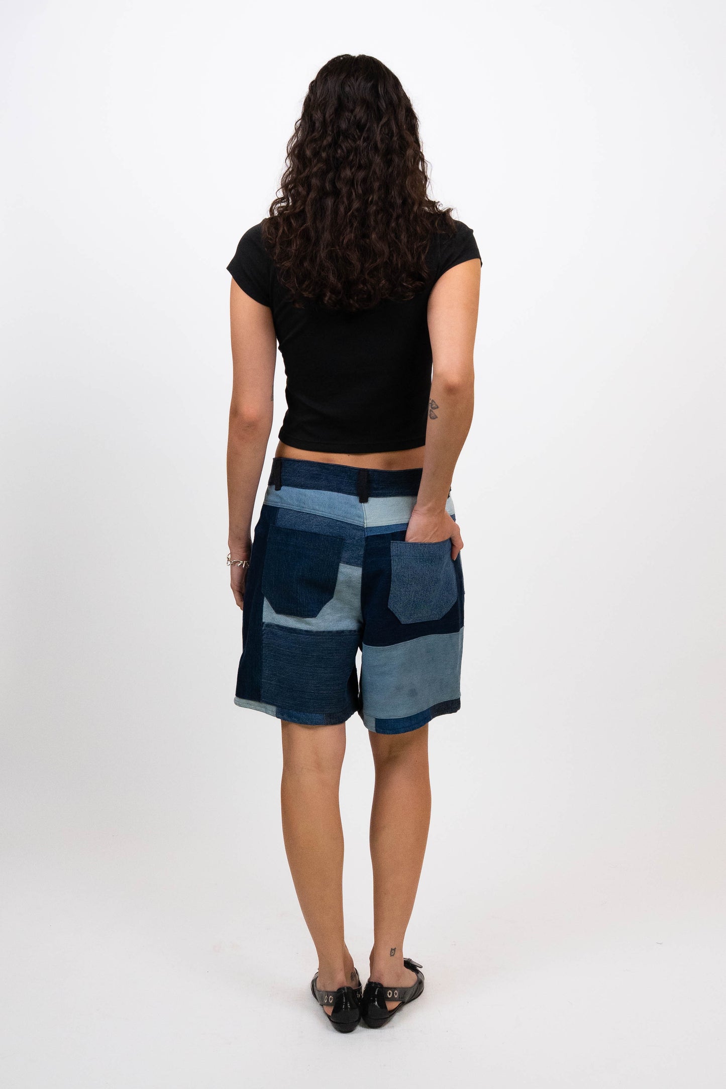 Patchwork Denim Shorts (Size L)