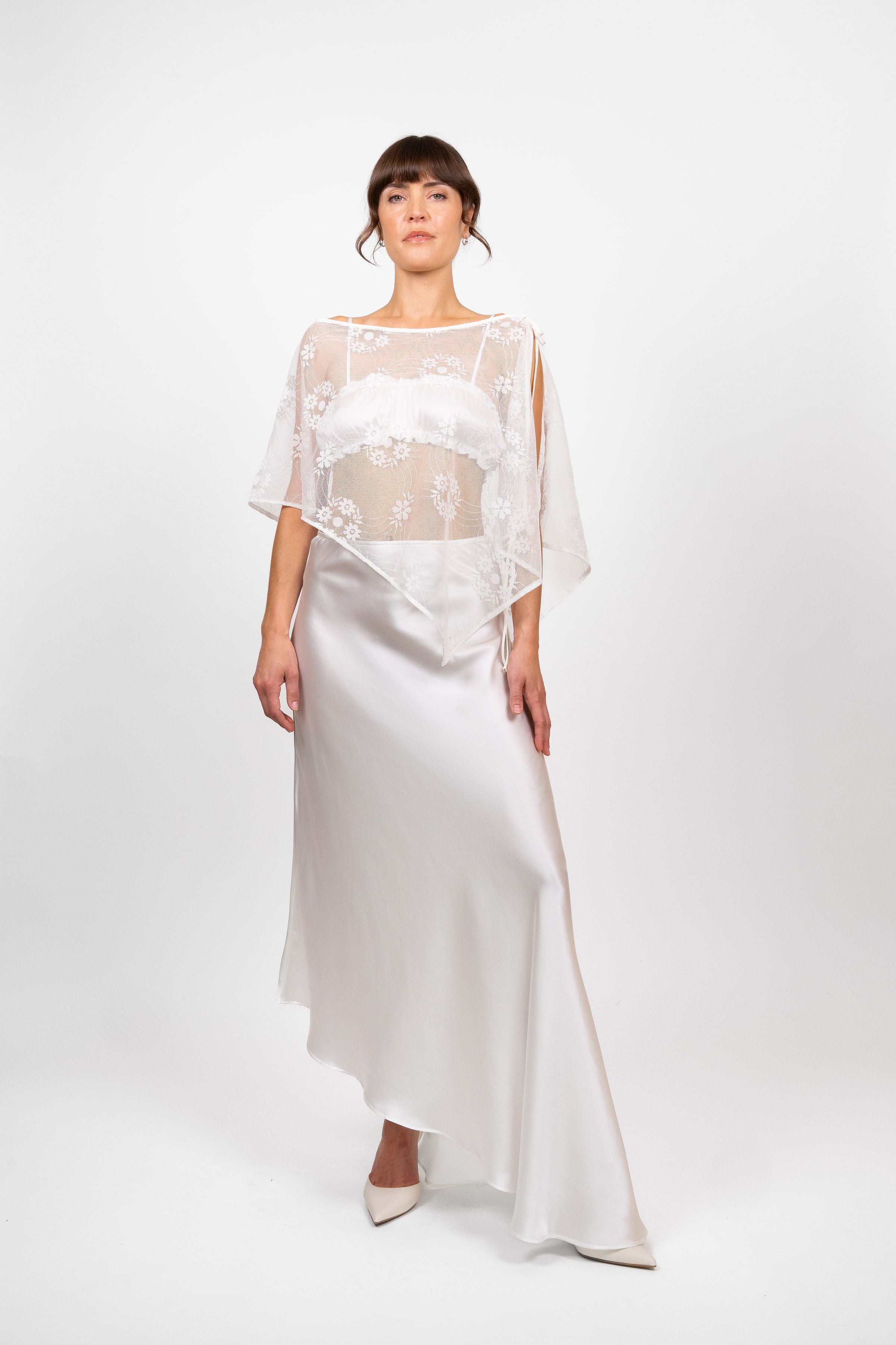 lace poncho dress Sleeveless Maxi Dress Covered with a Sheer Lace Sequined Poncho