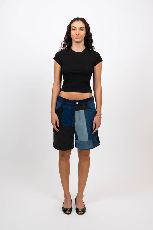 Patchwork Denim Shorts (Size L)