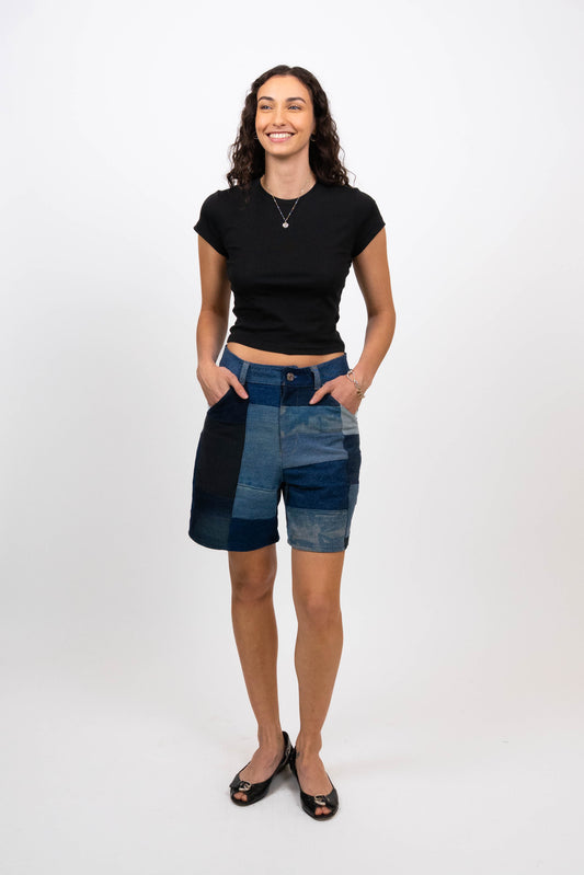 Patchwork Denim Shorts (Size M)